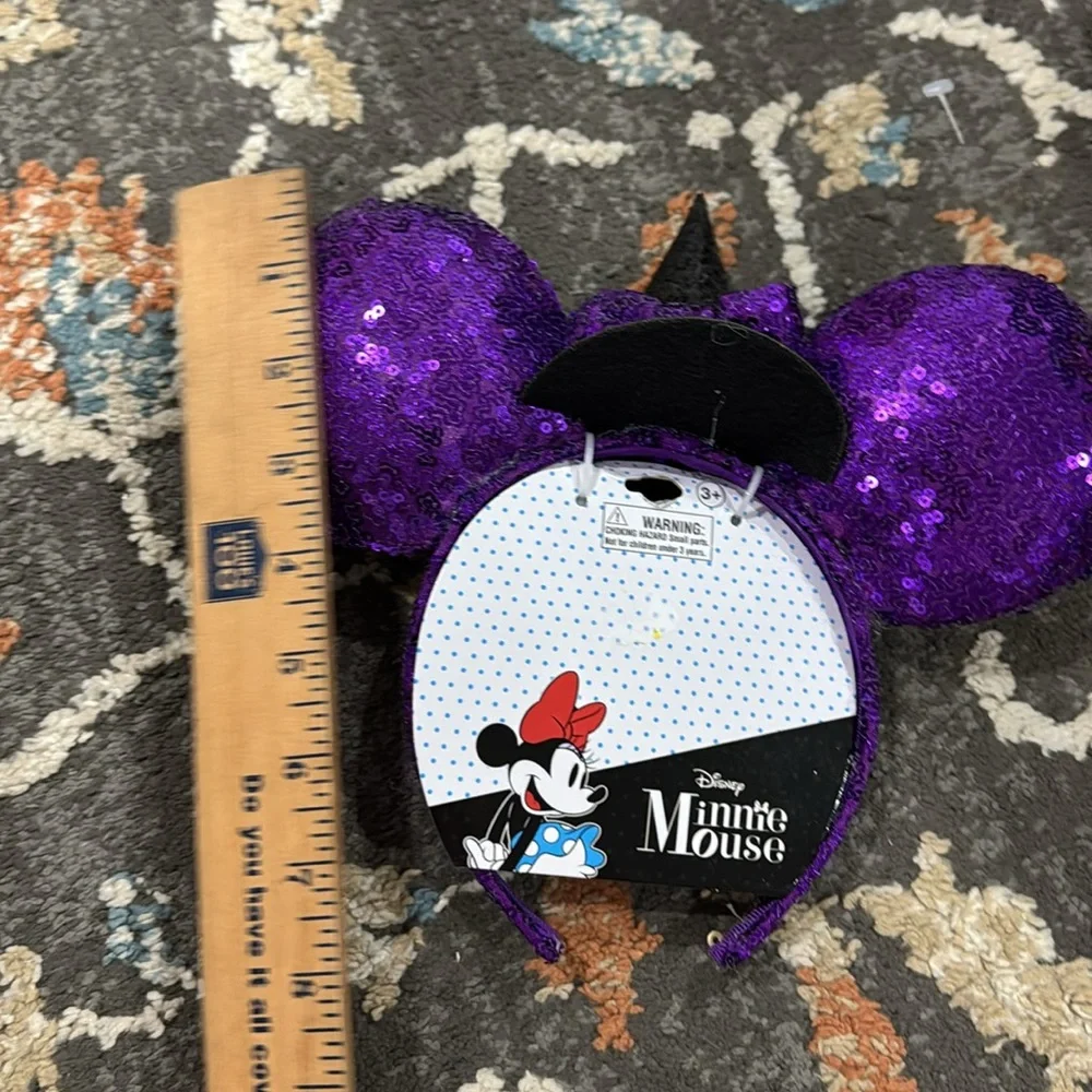 NWT Disney‎ Minnie Mouse Ears Headband Purple Sequins Halloween Witch Hat